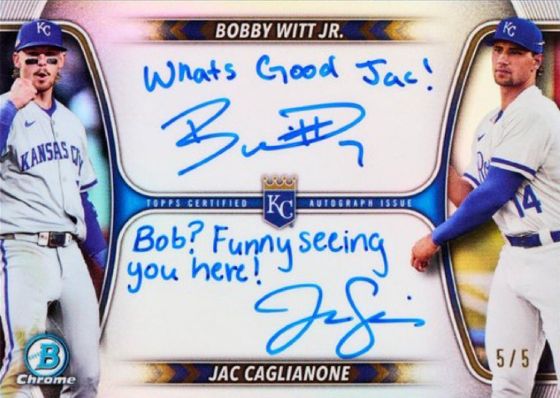 Witt, Caglianone Add Funny Inscriptions to Bowman Chrome Baseball Cards