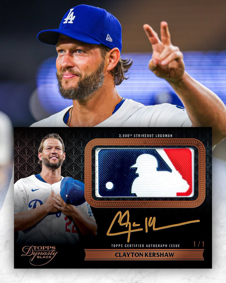 Clayton Kershaw's 3,000th Strikeout Game-Worn Logoman Heads to Exclusive 1/1 Topps Dynasty Card
