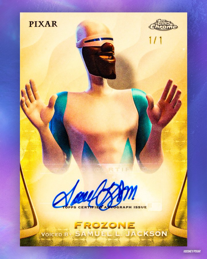 Samuel L. Jackson signs as Frozone for the first time, and it is happening in Topps Chrome